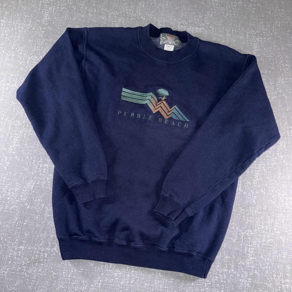 Vintage Cheyenne River Sweatshirt Mens Medium Blue Pebble Beach Crewneck USA